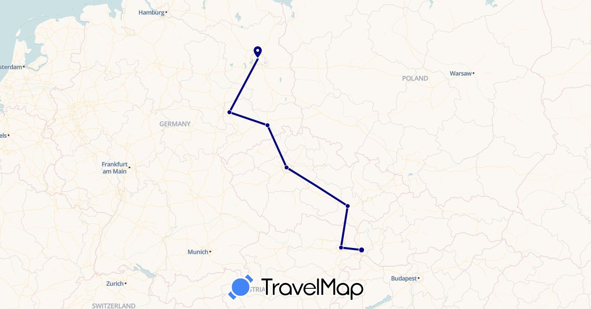 TravelMap itinerary: driving in Austria, Czech Republic, Germany, Slovakia (Europe)